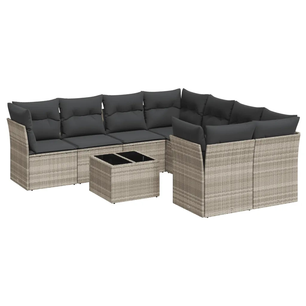 Set Divano da Giardino 9pz con Cuscini Grigio Chiaro Polyrattan