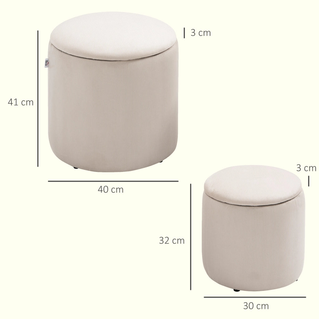 Pouf Contenitore Rotondo Imbottito in Velluto ¨C Zephmum ¨C Bianco
