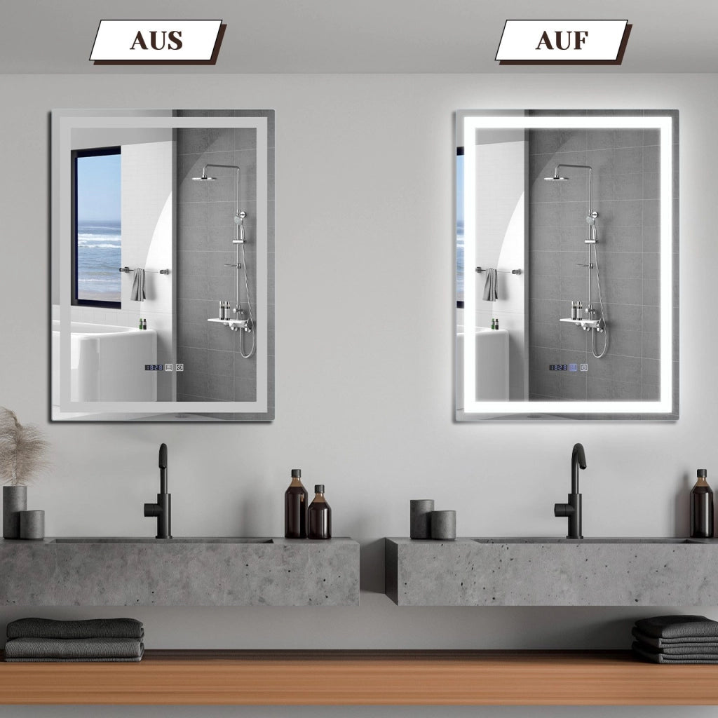 ZMH Specchio da bagno con illuminazione a LED Bagno con funzione touch Specchio da parete bianco