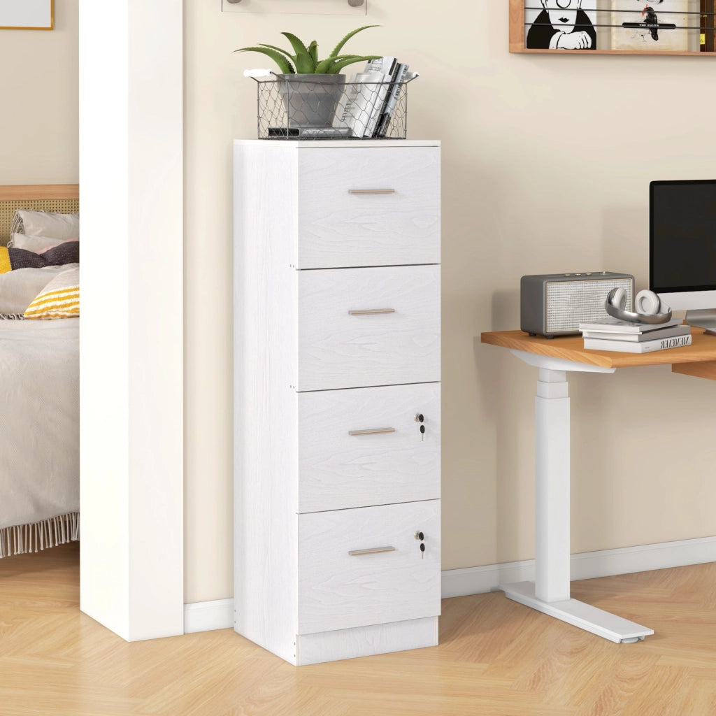 Armadio a 4 Cassetti con Serrature ¨C Zephmum ¨C Legno 40x42x131 Bianco