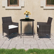 Set Bistrot Giardino 3 pz Polyrattan e Vetro Temperato Marrone 3058381