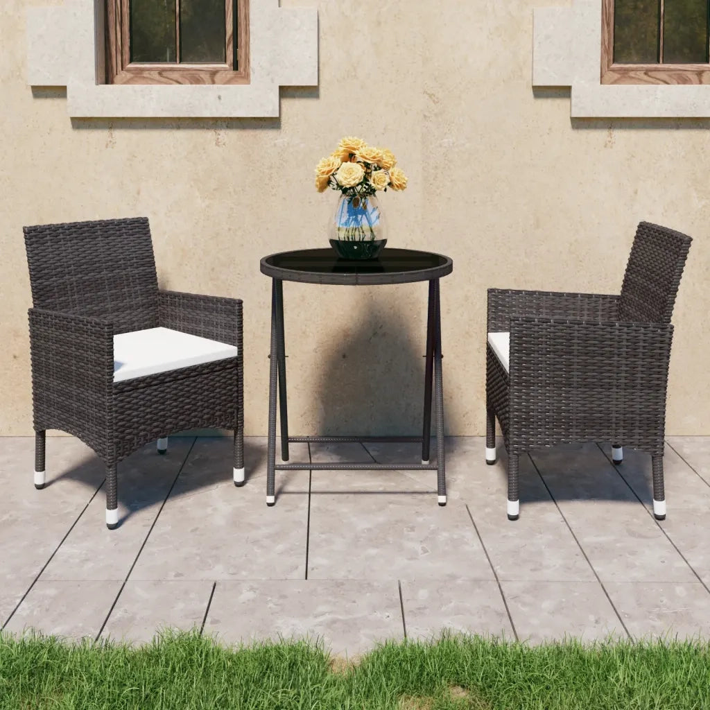 Set Bistrot Giardino 3 pz Polyrattan e Vetro Temperato Marrone 3058381