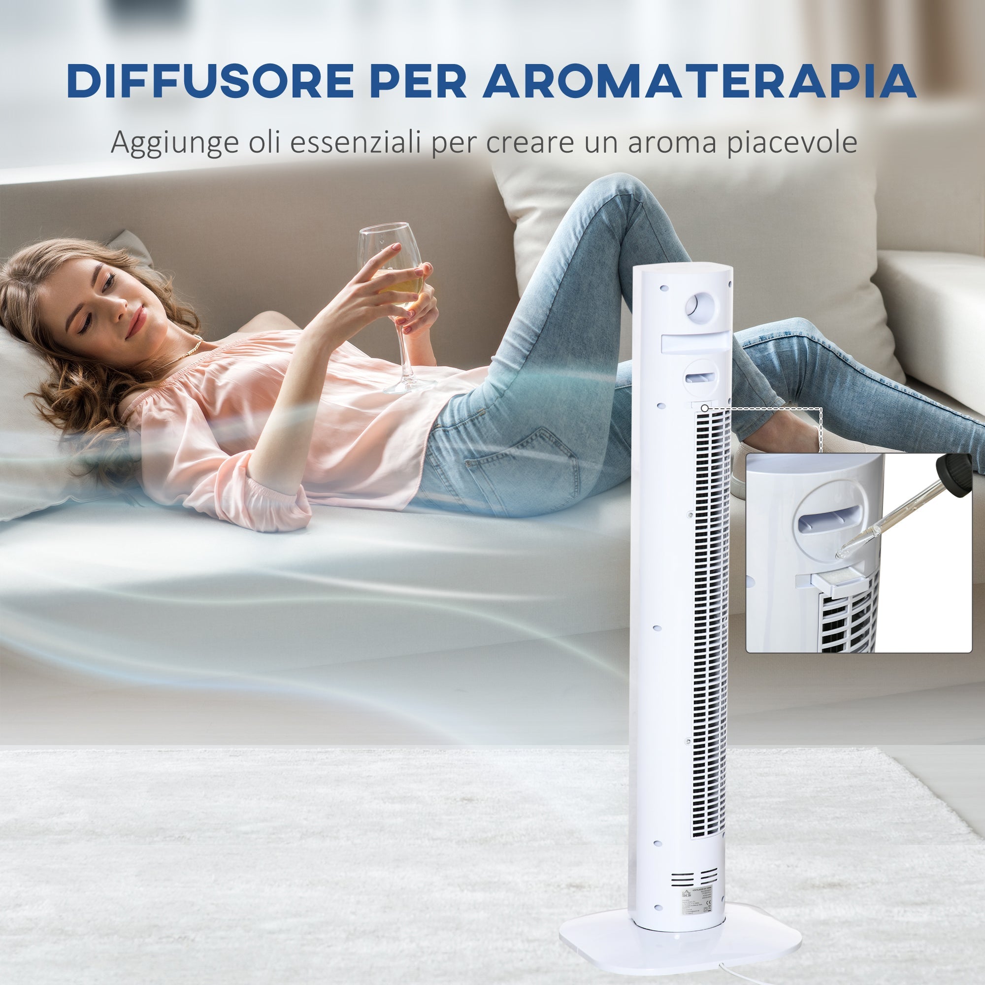 Ventilatore a Torre 45W a 3 Modalità e 3 Velocità con Timer da 12h 31.5x31.5x96 cm in ABS Bianco