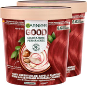 SET 2 GARNIER GOOD TINTA CAPELLI 6.6 ROSSO MELOGRANO COLORAZIONE PERMANENTE SENZA AMMONIACA 90% NATURALE