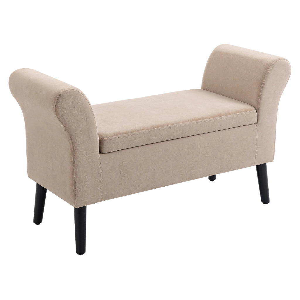 Divano con cassetti e braccioli ¨C zephmum ¨C 111,5x41x65 cm, Beige, Poliestere vellutato
