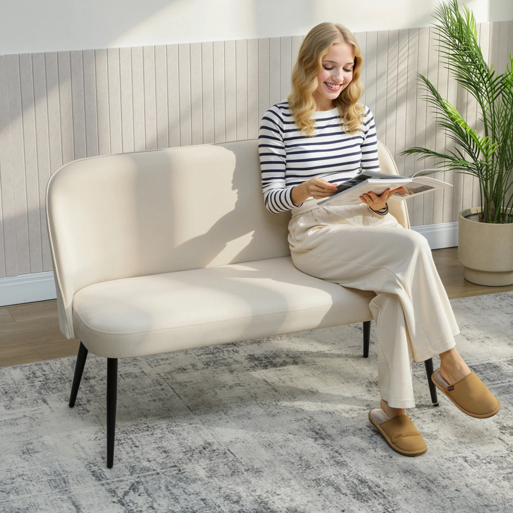 Divano 2 posti ¨C zephmum ¨C tessuto beige con gambe in legno e metallo