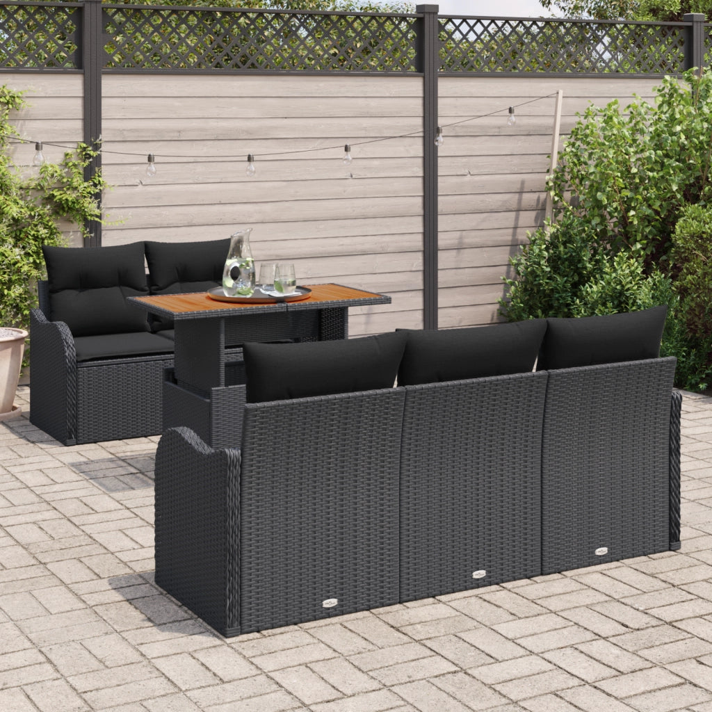 Set di Divani da Giardino  da 6 Pezzi con Cuscini Nero Polyrattan Acacia