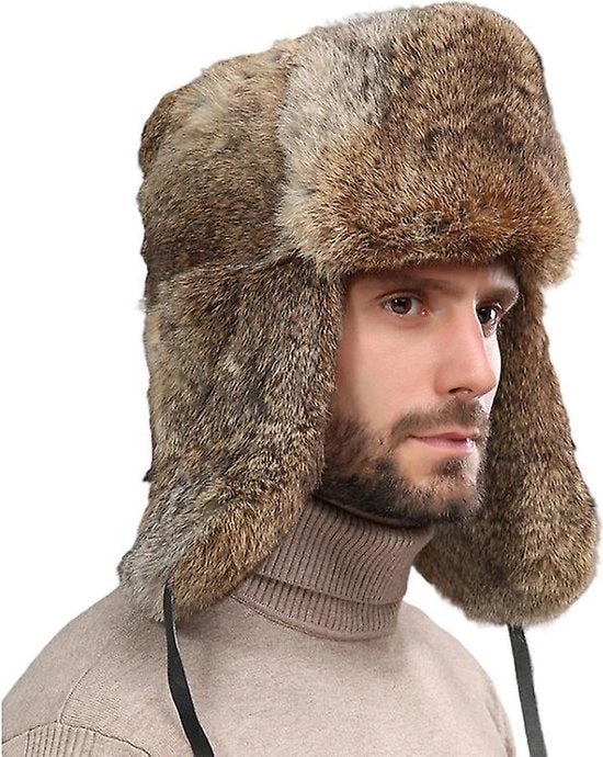 Cappello in Pelliccia - Unisex - Cappello di Pelliccia per Uomo - Cappello di Pelliccia per Donna - Protezione per la Testa elettrica per Bicicletta - Tenuta di Calore - XXL(58-60cm) - Khaki