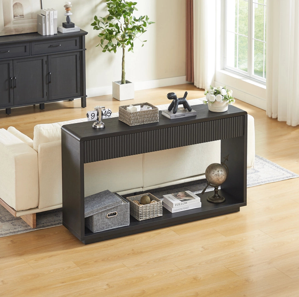 Tavolo consolle da ingresso 150 cm con 2 cassetti e ripiano aperto; nero