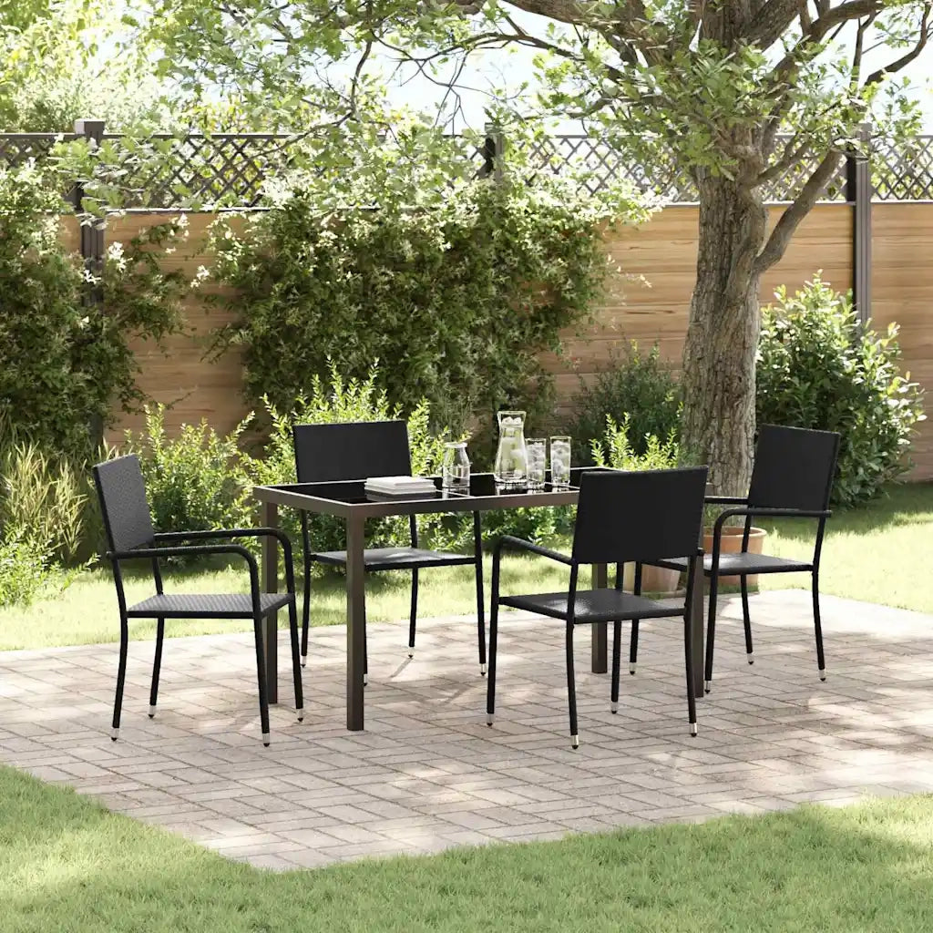 Set da Pranzo per Giardino con cuscino 5 pcs Nero polyrattan