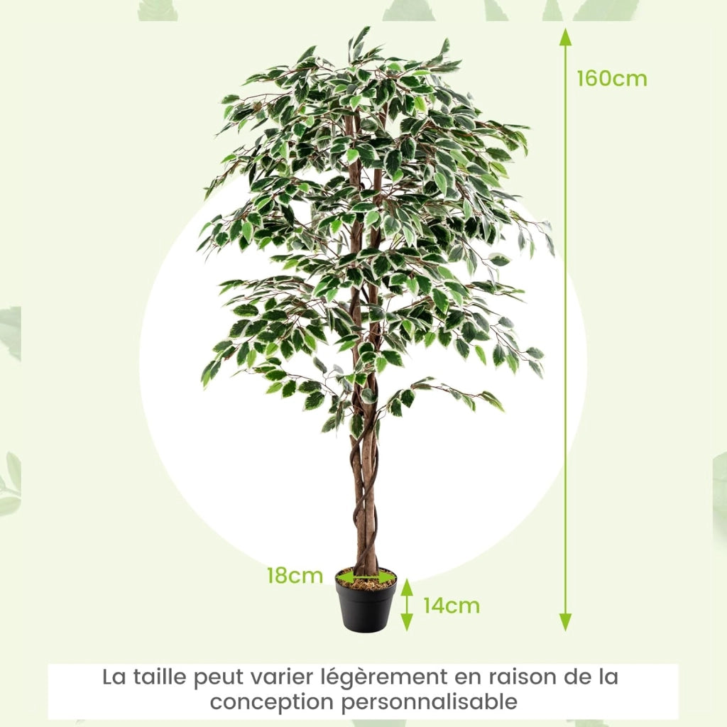 Pianta artificiale 160 cm, pianta artificiale di alta gamma, pianta da appartamento con foglie verdi, vaso riempito di cemento, ficus artificiale con schiuma secca per ufficio, soggiorno