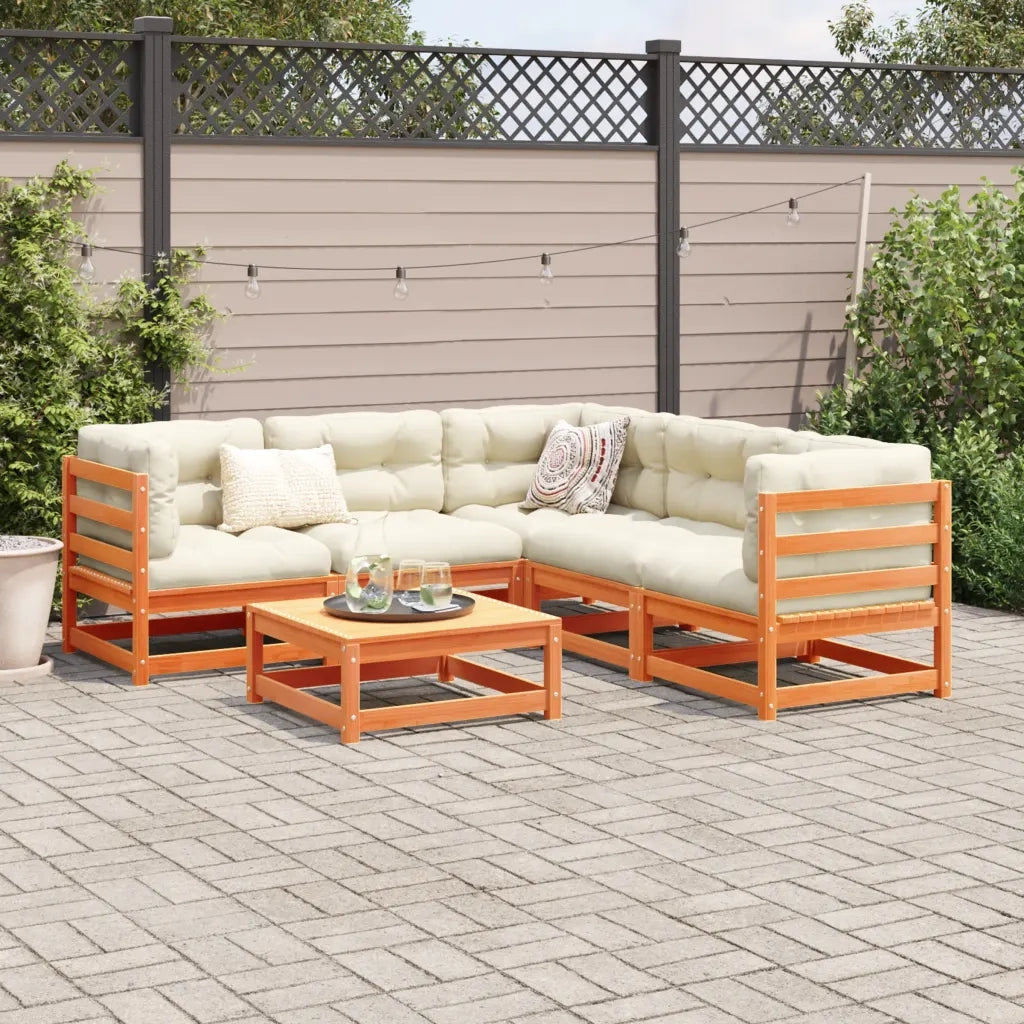 Set Divani Giardino 6pz con Cuscini Marrone Cera Massello Pino 3299446