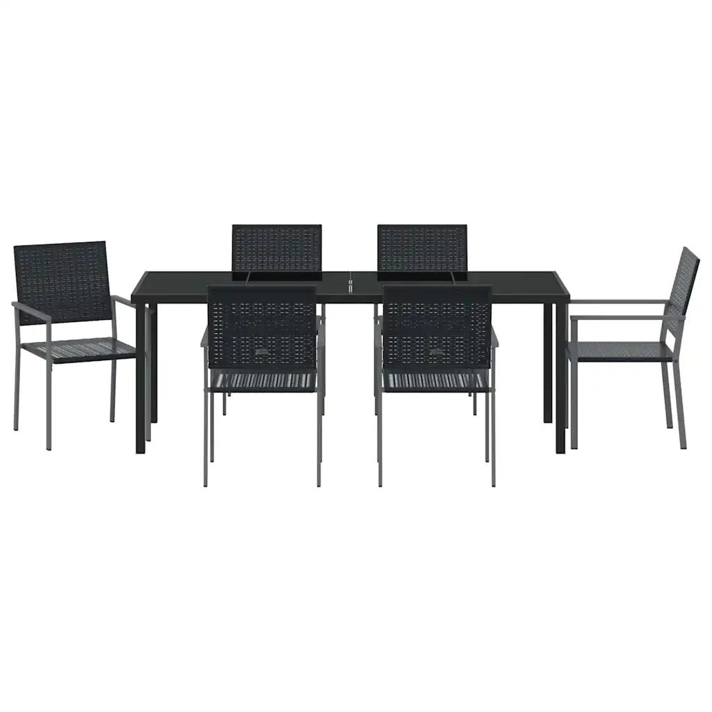 Set da Pranzo per Giardino 7 pcs Nero Rattan in PE 3379084