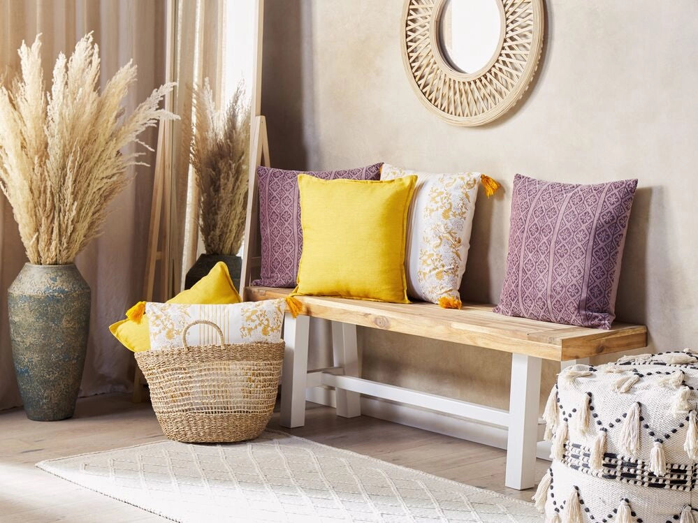 Set di 2 cuscini in velluto con motivo geometrico 45x45 cm rosa soggiorno camera da letto stile boho