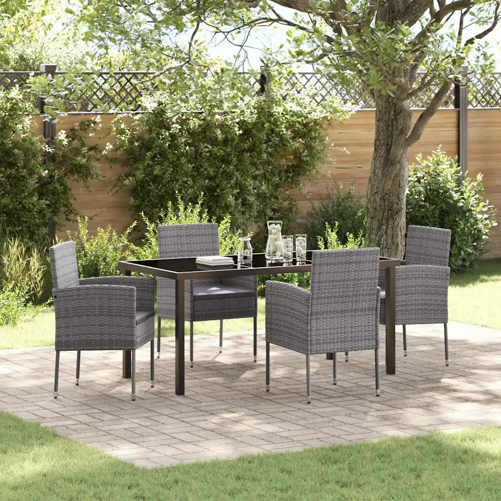 Set da Pranzo per Giardino con cuscino 5 pcs Grigio polyrattan 3380060
