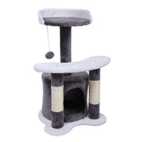 Albero tiragraffi 67 cm grigio/bianco Con sisal, piattaforma, nicchia e pallina
