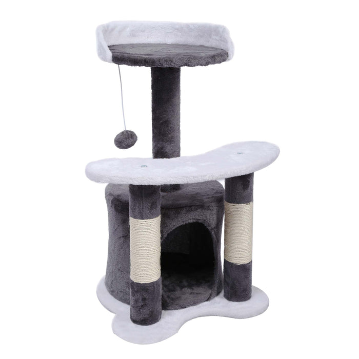 Albero tiragraffi 67 cm grigio/bianco Con sisal, piattaforma, nicchia e pallina