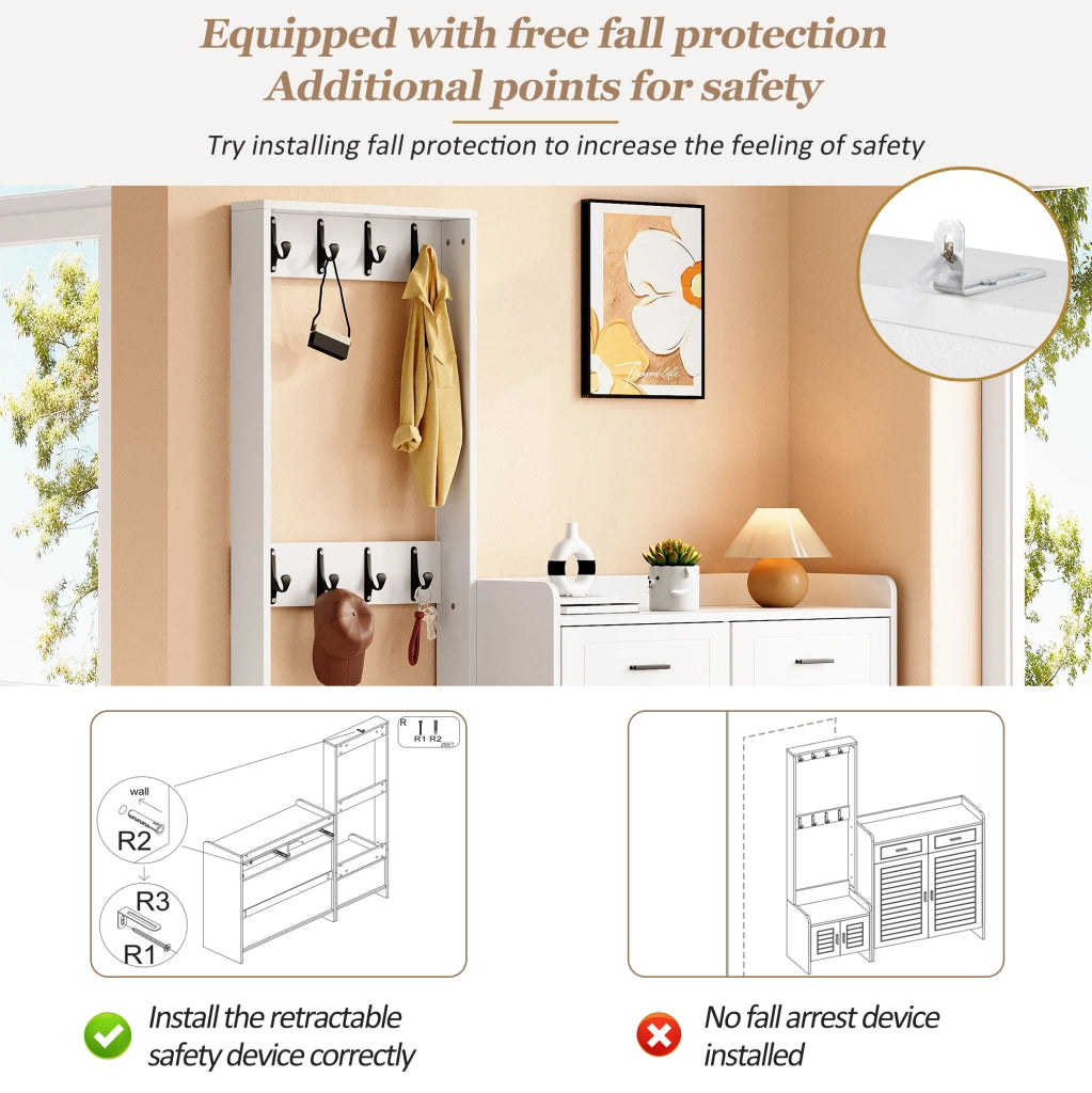 Mobile ingresso con appendiabiti e scarpiera 125x36x165 cm; bianco; in truciolare e MDF