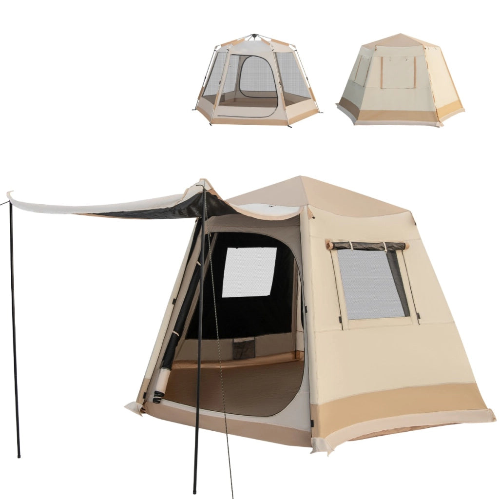 Tenda da campeggio pieghevole con supporto automatico telo antipioggia e antivento, Tenda a doppio strato 330x270x200cm-Tende