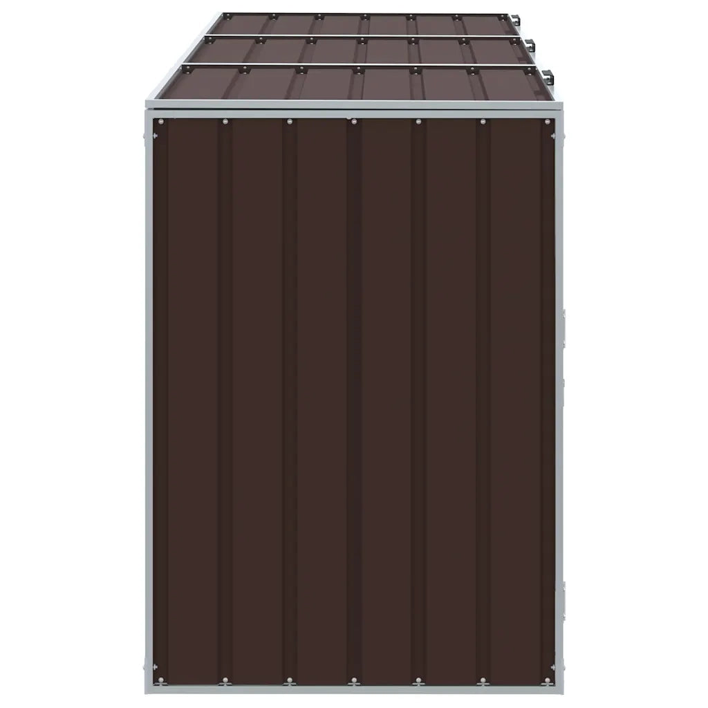 vidaXL Copribidone con Ruote per 3 Bidoni Marrone 216x81x115cm Acciaio