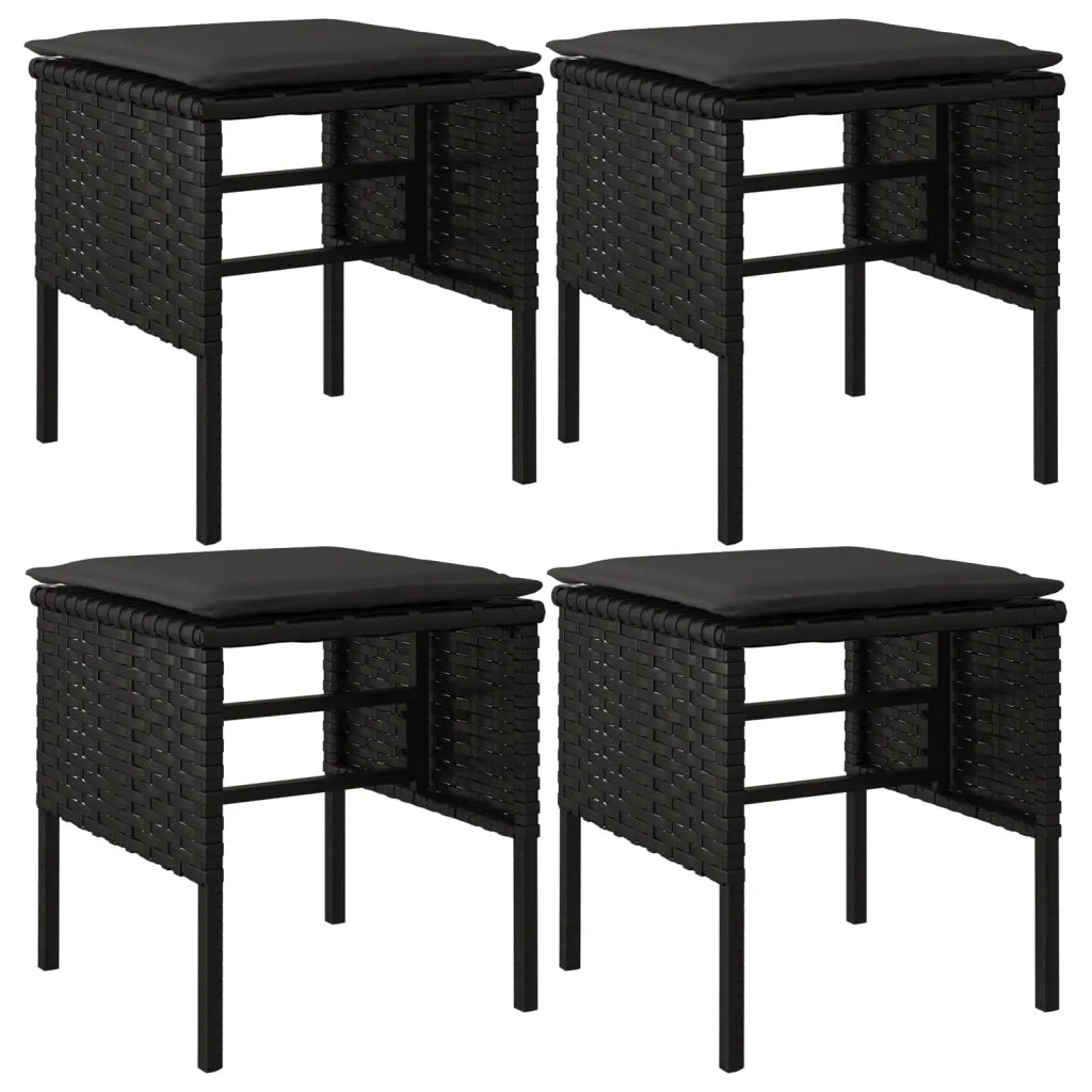 Sedia da giardino-Poggiapiedi da Giardino con Cuscini 4pz Nero in Polyrattan