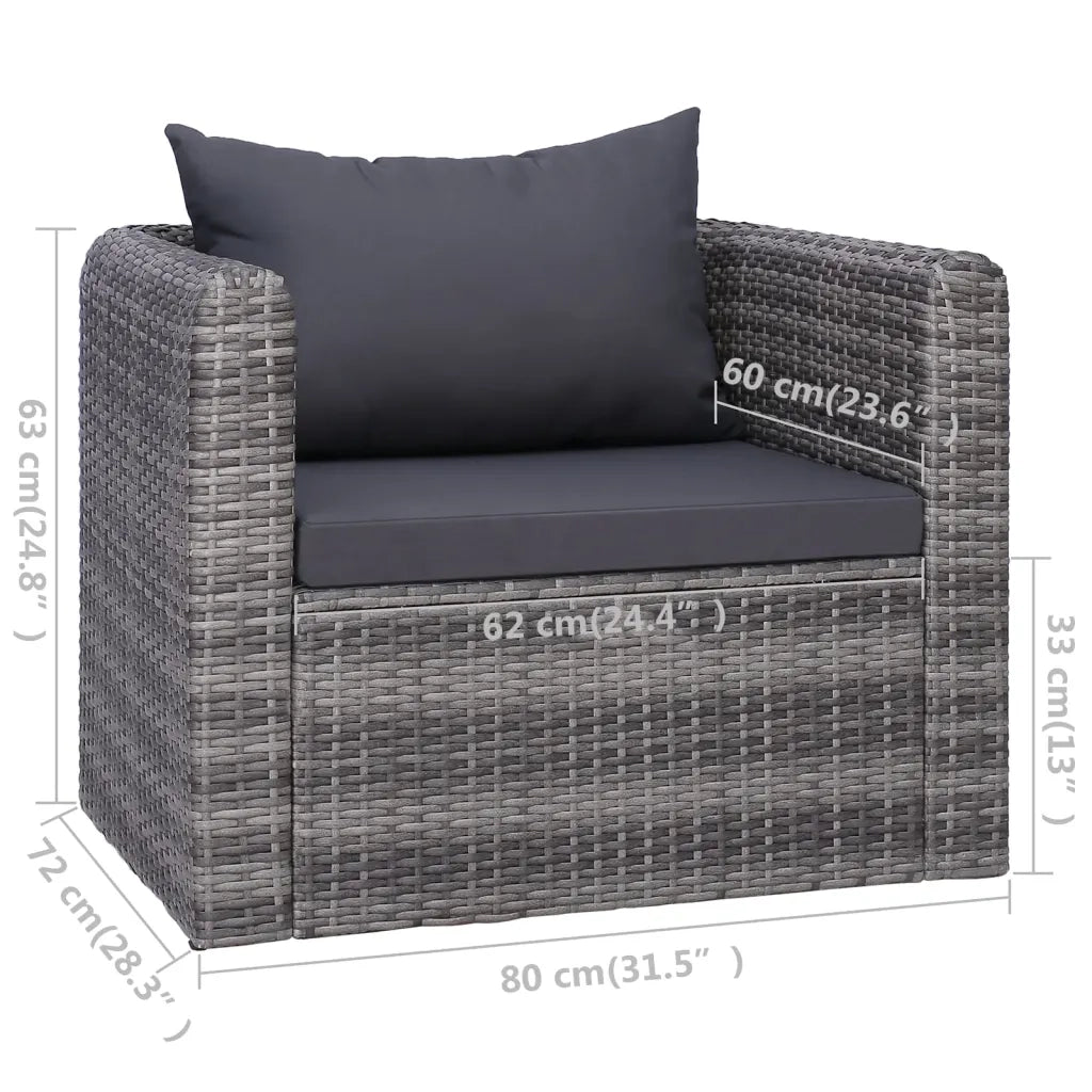 Set Divani da Giardino 6 pz con Cuscini in Polyrattan Grigio 44159