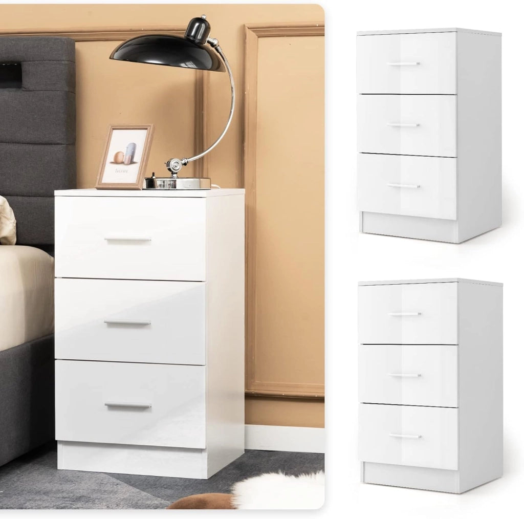 Comodino Camera, con 3 Cassetti, Armadietto Laterale, Mobiletto Fianco Letto, per Ufficio/Soggiorno/Studio, Carico di 55 kg, 37x 34x 66,5 cm, 2 Colori (Bianco)