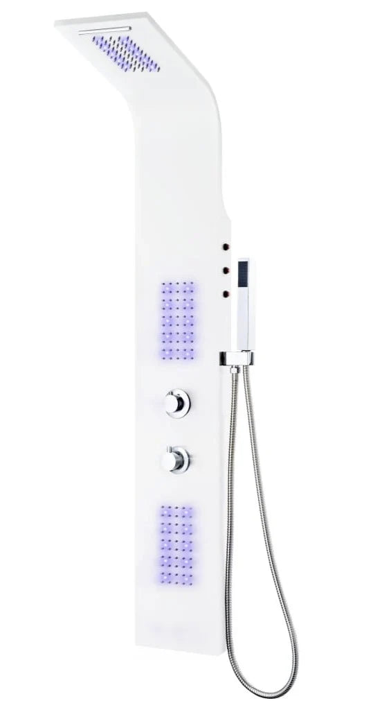 Pannello doccia con soffione e rubinetto alluminio 130 cm bianco 02_0003430
