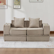 Pouf sofa modulare con tasche laterali e due cuscini in velluto a coste kaki per relax 162 × 78 × 66 cm