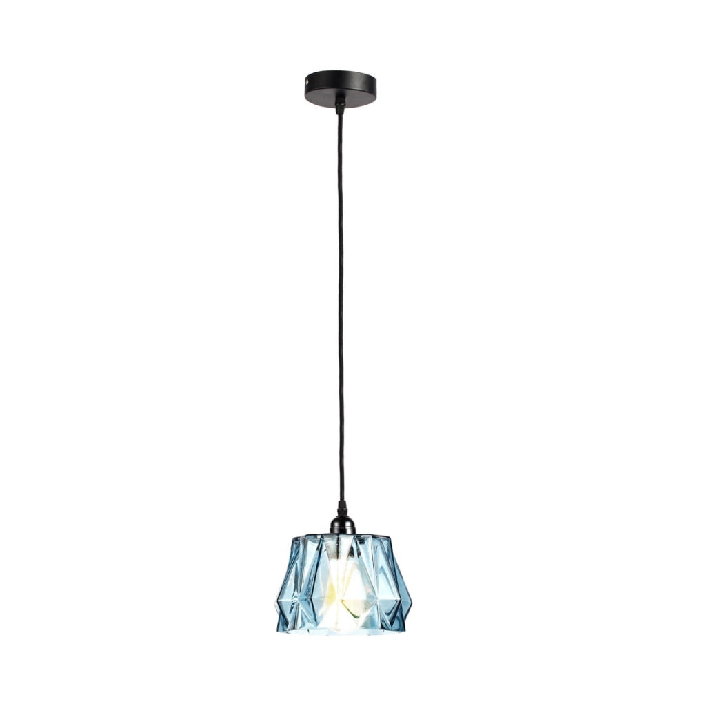 Lampada a sospensione Aurea in vetro blu sfaccettato