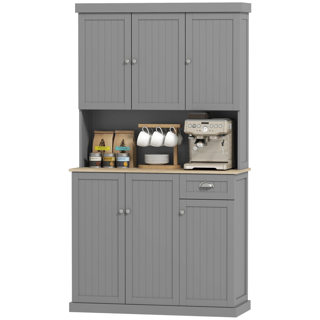 Armadio Dispensa con Mensole Regolabili e Cassetto ¨C Zephmum ¨C Legno Grigio 101x39x180 cm