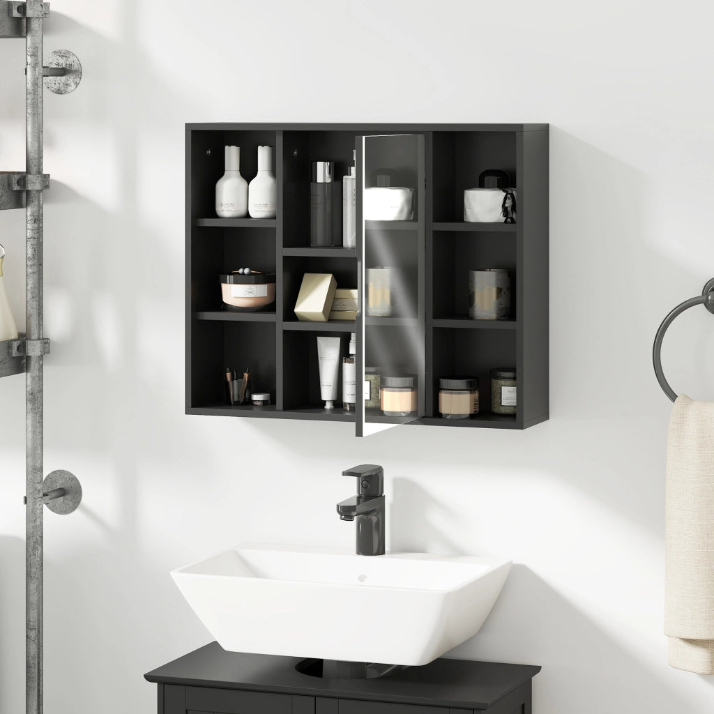 Mobile Bagno con Specchio e Ante ¨C zephmum ¨C Nero 60x14.5x49.4 cm