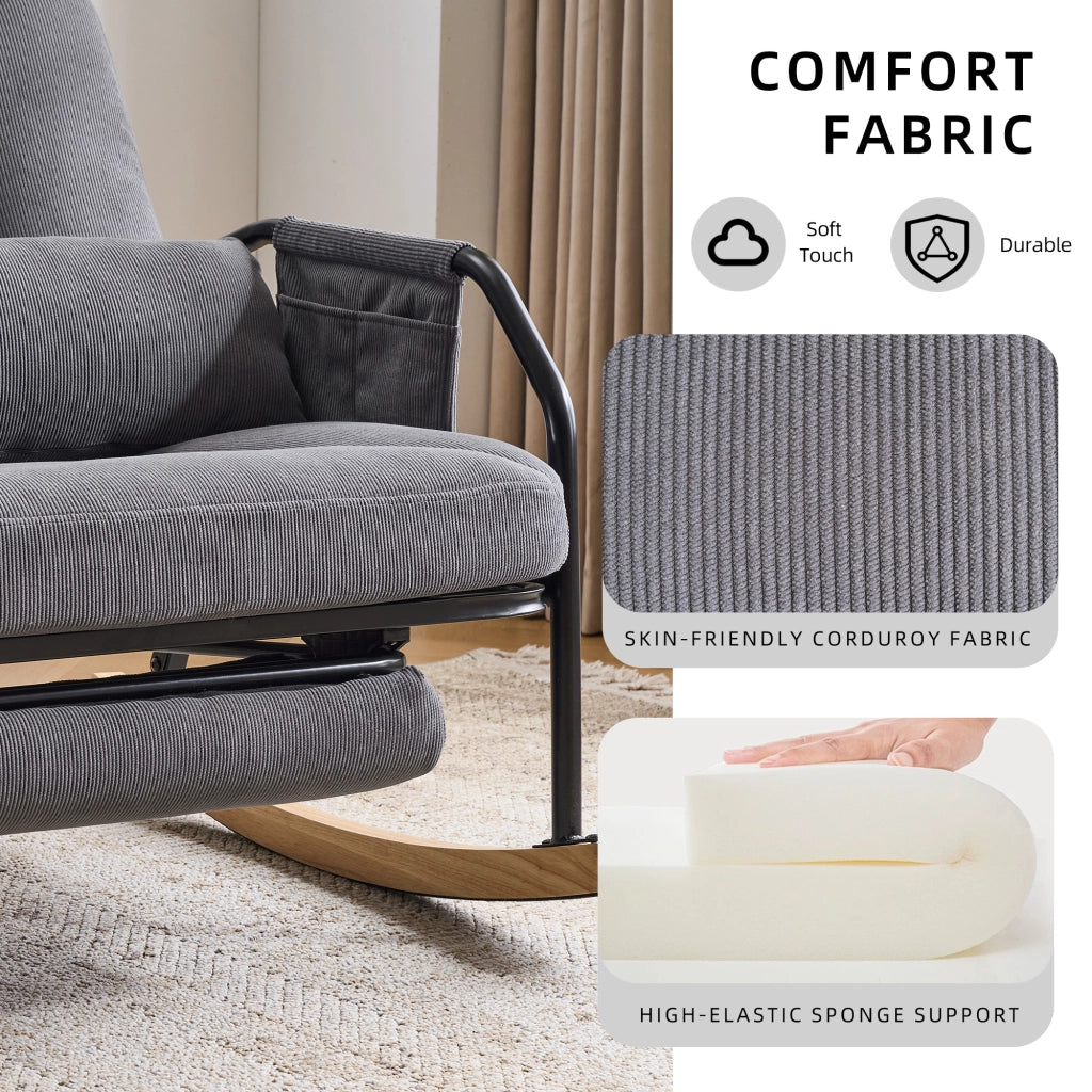 POLTRONA A DONDOLO Reclinabile 82x62x20 cm in Corduroy Grigio