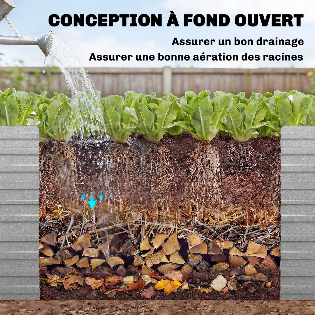 Vaschetta da giardino esterna rialzata ¨C Zephmum ¨C Grigio argento acciaio 240x120x60cm