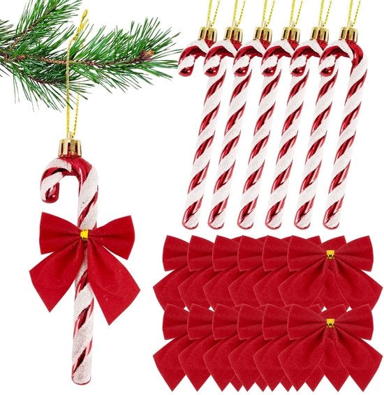 Decorazioni di Natale 18 pezzi - Stuzzicadenti rossi/Strisce rossi - Ornamenti appesi - Decorazione di Natale per albero - Decorazione per corone/gifts - Decorazione di Natale