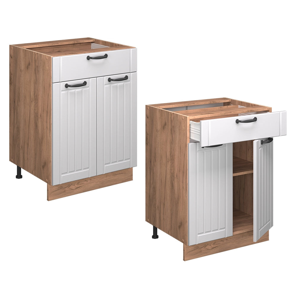 Vicco Mobiletto base per cucina Bianco casa di campagna 60 cm con cassetto, PL Marmo