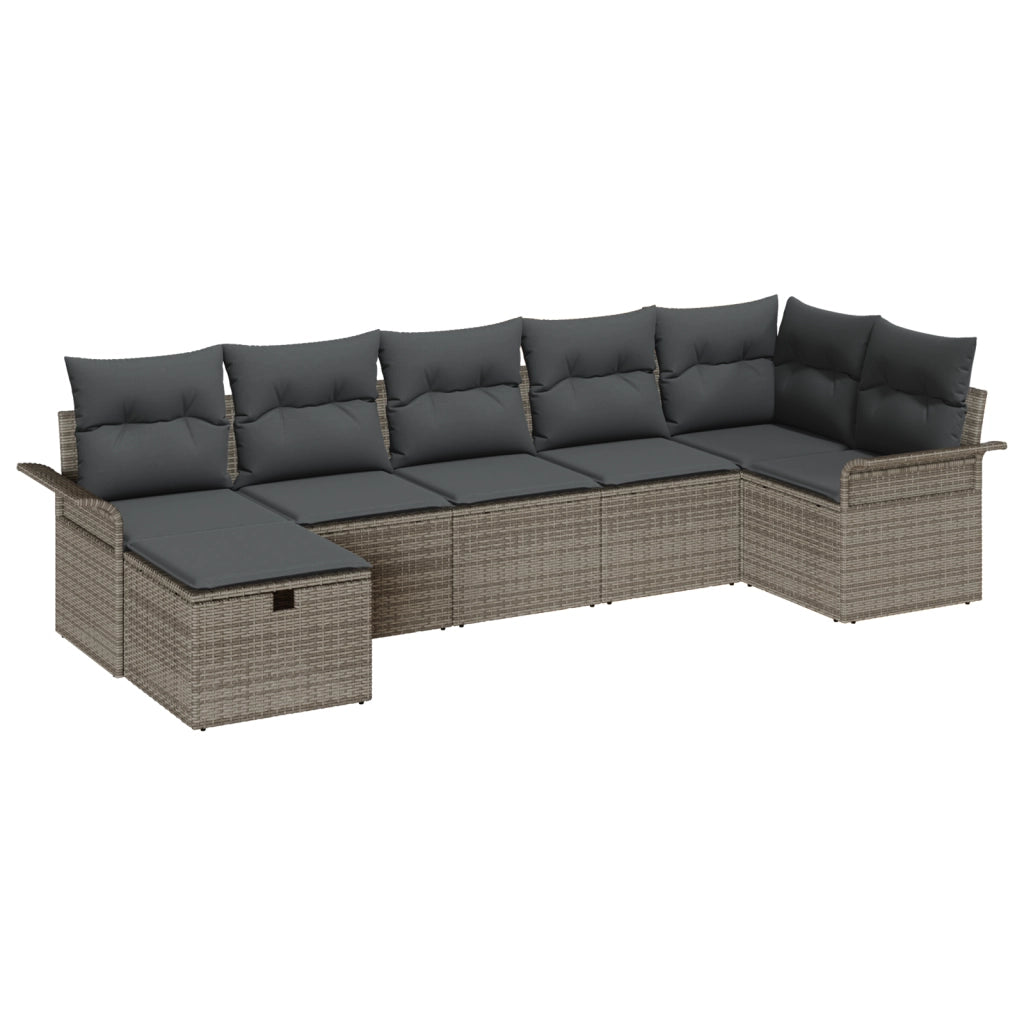 Set di divani da giardino 7 pezzi con cuscini grigio polyrattan