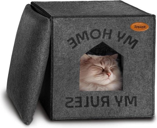 Letto per gatti in piuma ecologica - grotta per gatti con cuscino - fondo antiscivolo - ideale per gatti di casa - grigio scuro