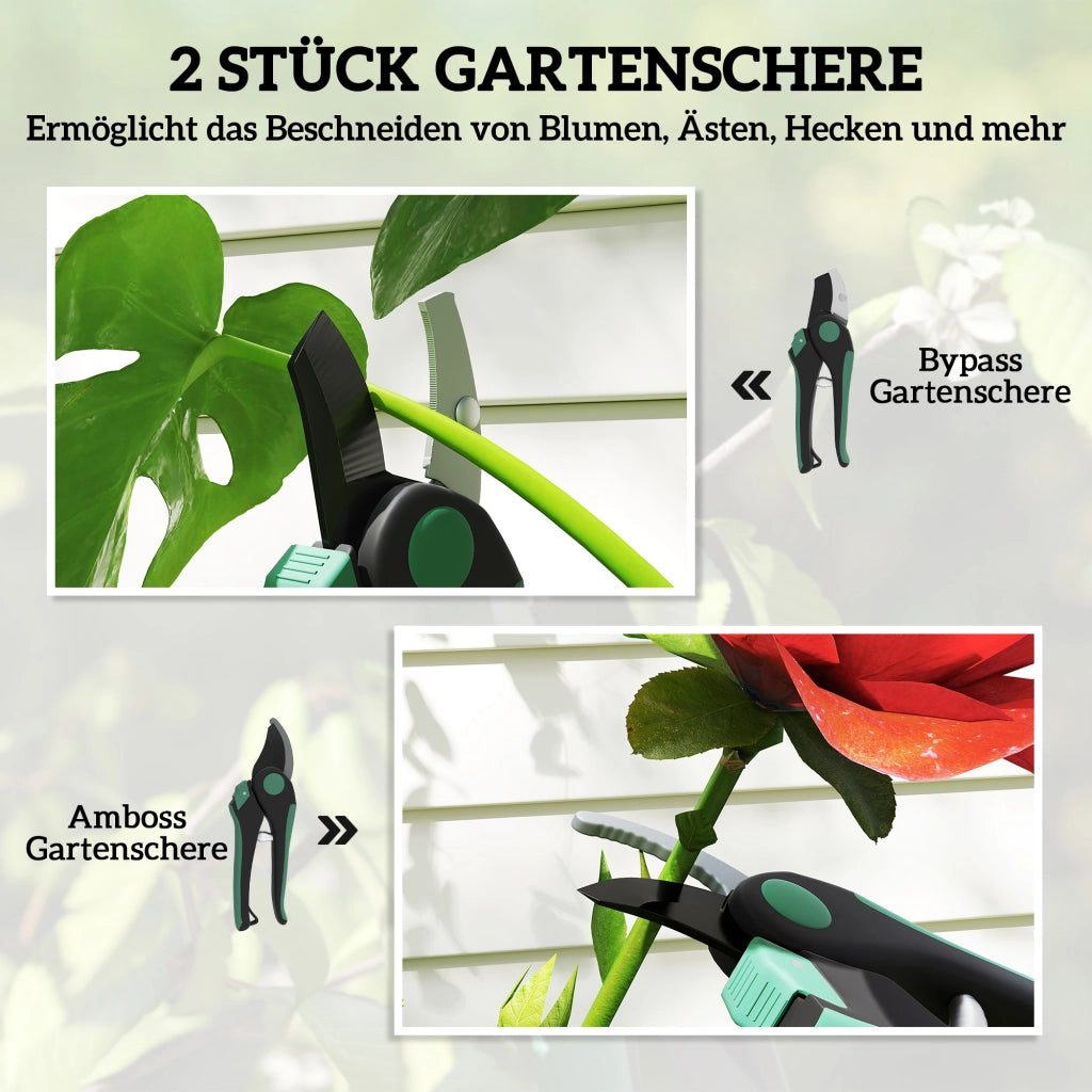 Set Attrezzi da Giardino 2 Pezzi ¨C Xylo ¨C Metallo con Forbici da Potatura Verde Nero