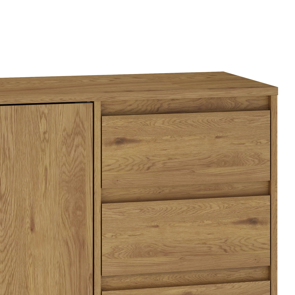 Credenza Bassa Kistiandi a 2 Ante e 3 Cassetti 77 x 120 x 40 cm - Effetto Rovere Scuro [en.casa]