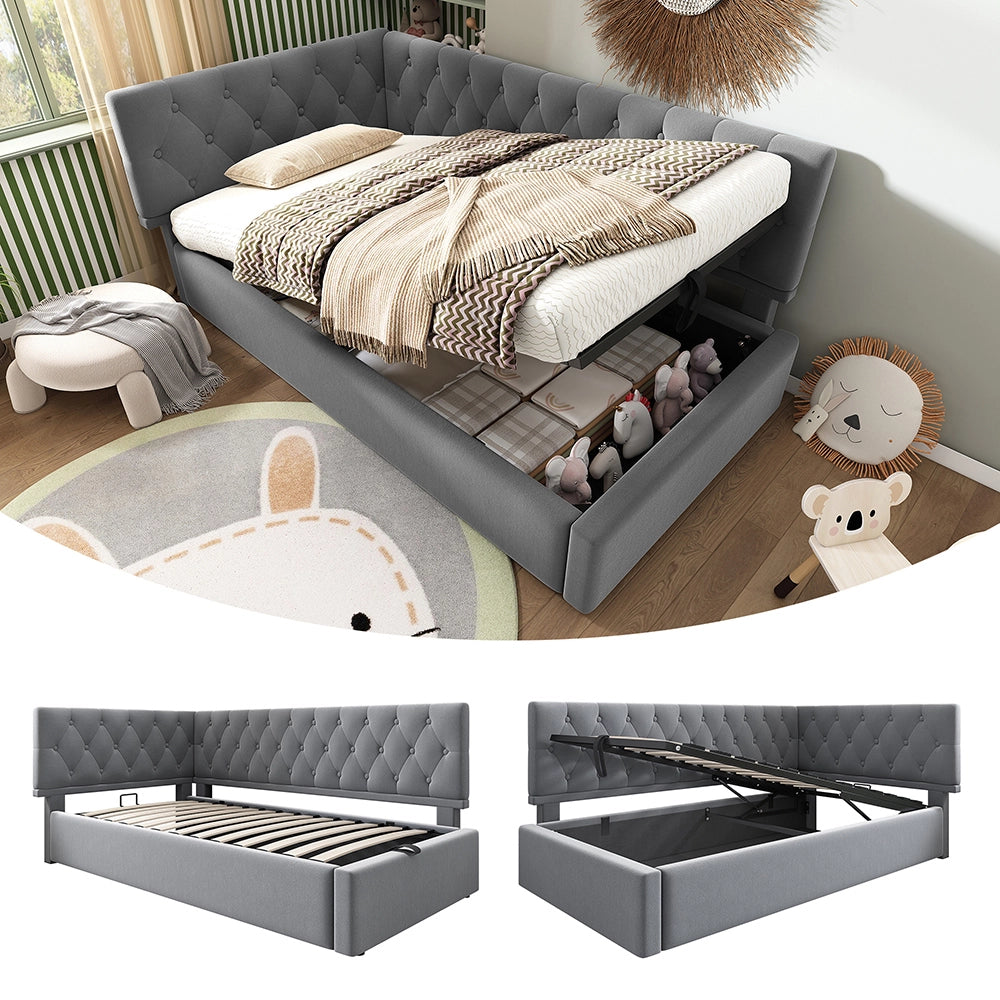 Divano letto 90x200cm - Xylo - grigio, spazio idraulico, doghe, velluto