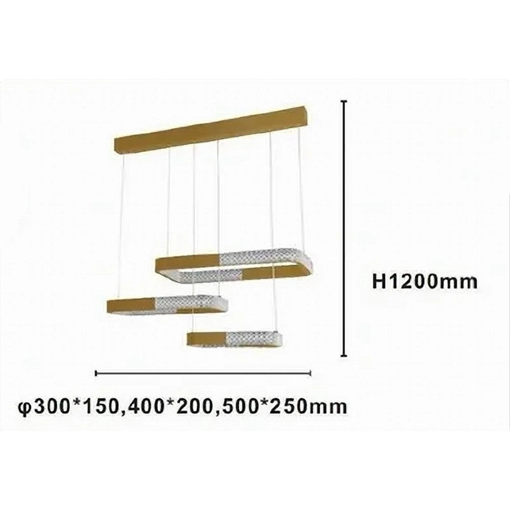 Trade Shop - Lampadario A Sospensione Led 68watt 3 Rettangoli Cristallo Telecomando Oro 32118 -