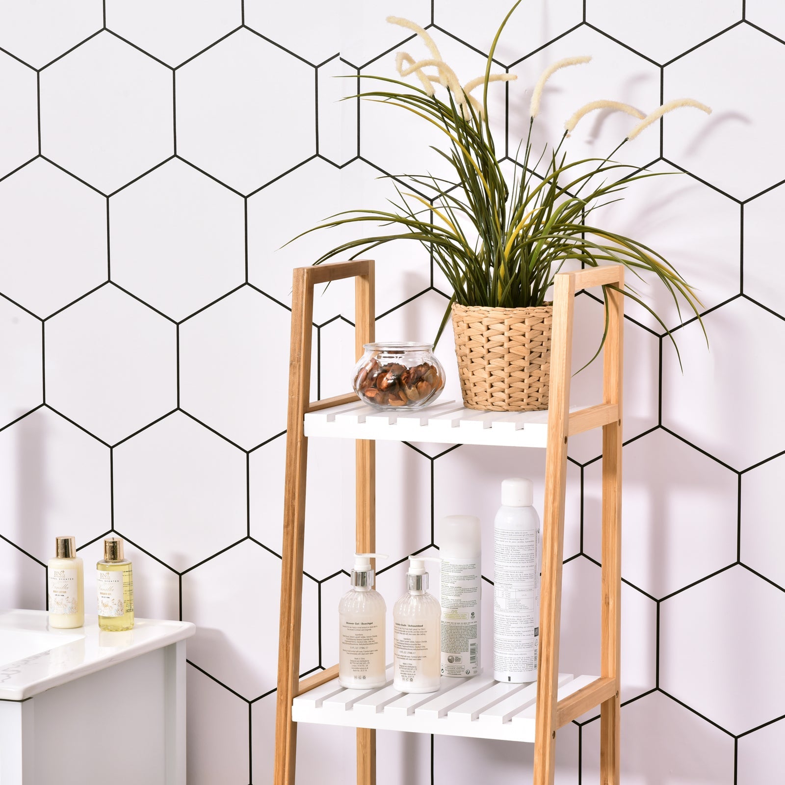 Scaffale Bagno 4 Ripiani Autoportante 35x36x138,5 cm in Legno Bianco