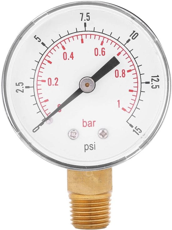 Drukmeter Portatile per Gas, Olio e Acqua, 0-15 Psi, 0-1 Bar, in Metallo, Confortevole da Utilizzare, affidabile e duraturo