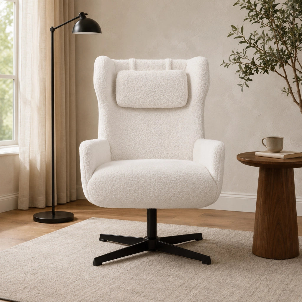 Poltrona girevole 74x86.5x102 cm con supporto ergonomico in metallo bianco crema