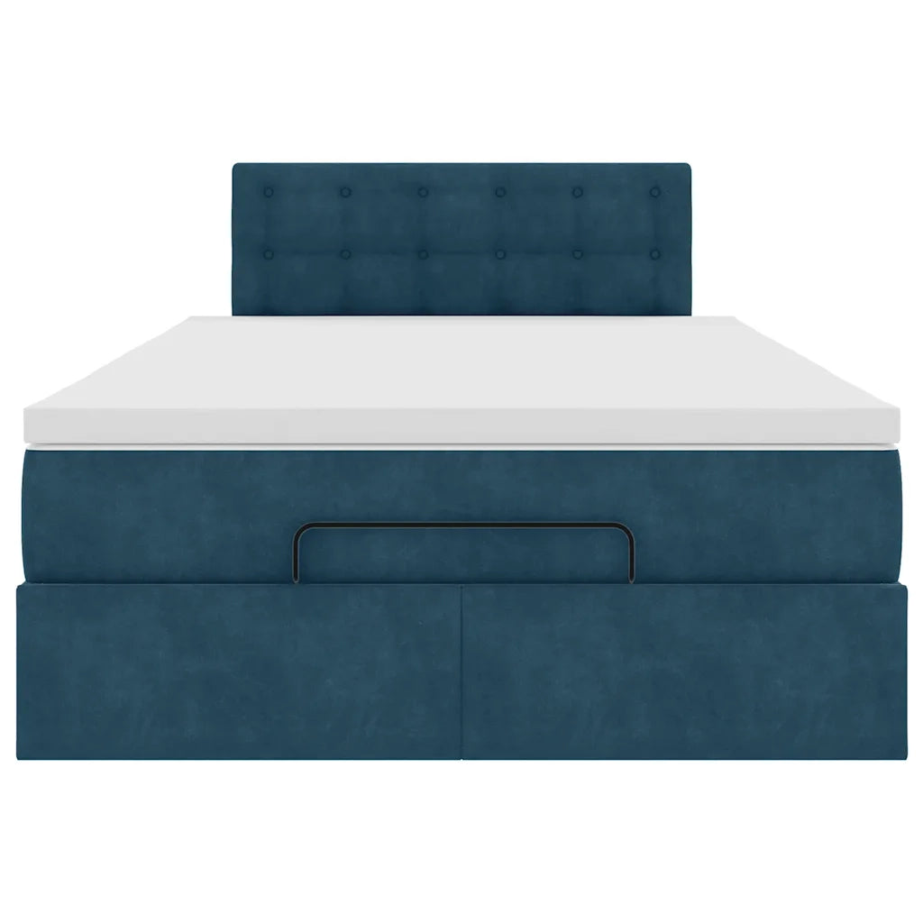 Struttura Letto Pouf con Materasso Blu Scuro 120x200 cm Velluto