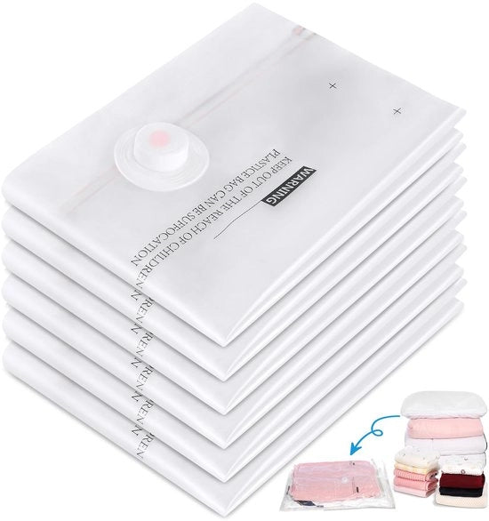 Set di sacchi a vuoto per abbigliamento con pompa elettrica USB per viaggi, 6 pezzi di sacchi a vuoto per abbigliamento per viaggi (2× 40×40cm, 2× 40×50cm, 2× 40×60cm), sacchi a vuoto riutilizzabili per viaggi, contenitore a vuoto per abbigliamento