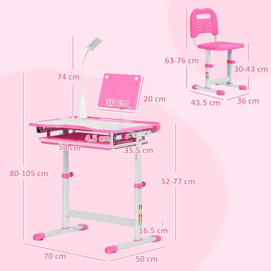 Scrivania Regolabile con Sedia per Bambini ¨C zephmum ¨C Rosa, 70x49.5x80-105 cm
