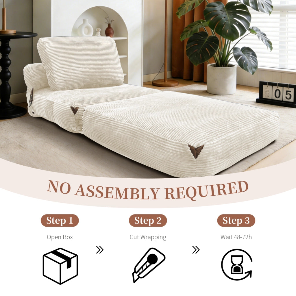 Divano letto singolo pieghevole con supporto avvolgente e design compatto in flanella bianca 52 × 42 × 33 cm