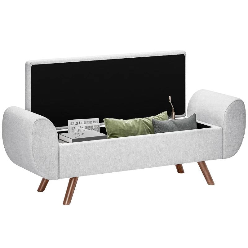 PANCA CONTENITORE FONDO LETTO CON BRACCIOLI IN TESSUTO GAMBE IN LEGNO E VANO DA 53.8L 132X42X50 CM GRIGIO